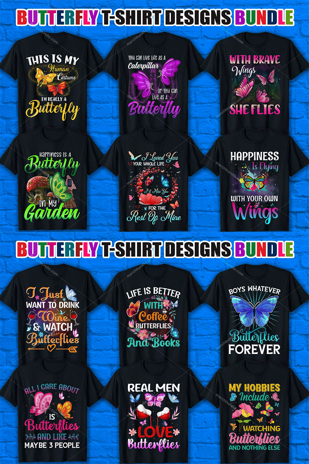 T-Shirt Butterfly Design Bundle Pinterest image.