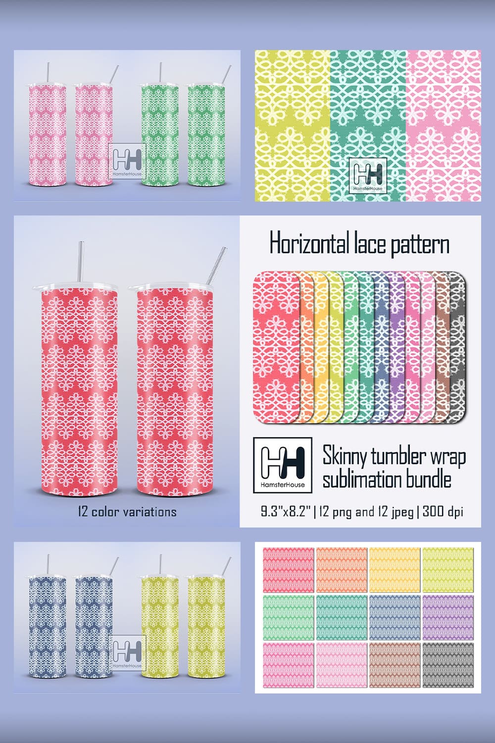 Horizontal Lace Pattern, Skinny Tumbler Wrap Sublimation.