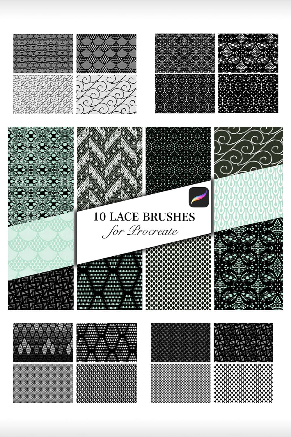 Lace Brushes For Procreate, Seamless Lace Brushes For IPad.