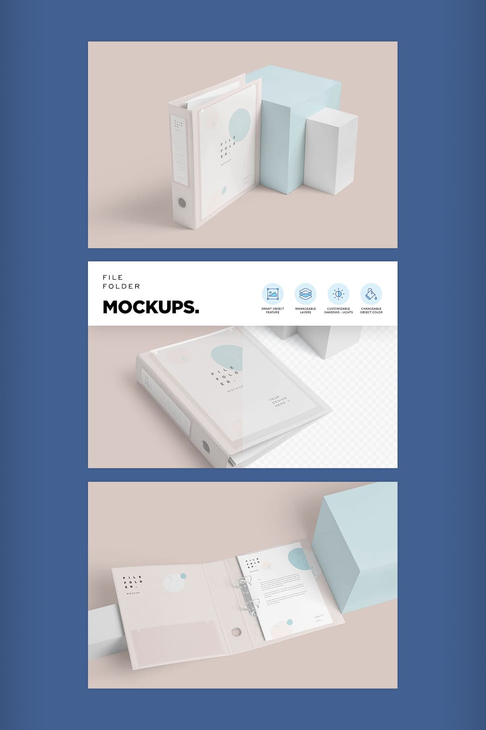 Collection of folders for files on a blue background with a beautiful design.