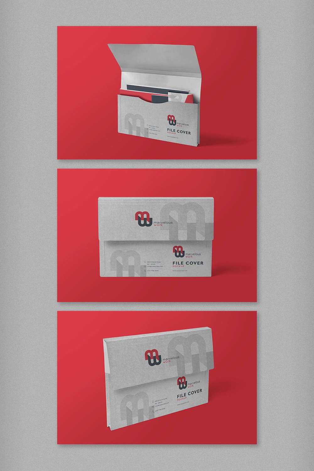 A set of images of flap folder with a lovely design on a red background.