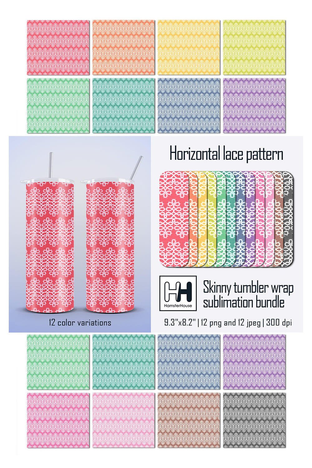 Horizontal Lace Pattern, Skinny Tumbler Wrap Sublimation - Pinterest.