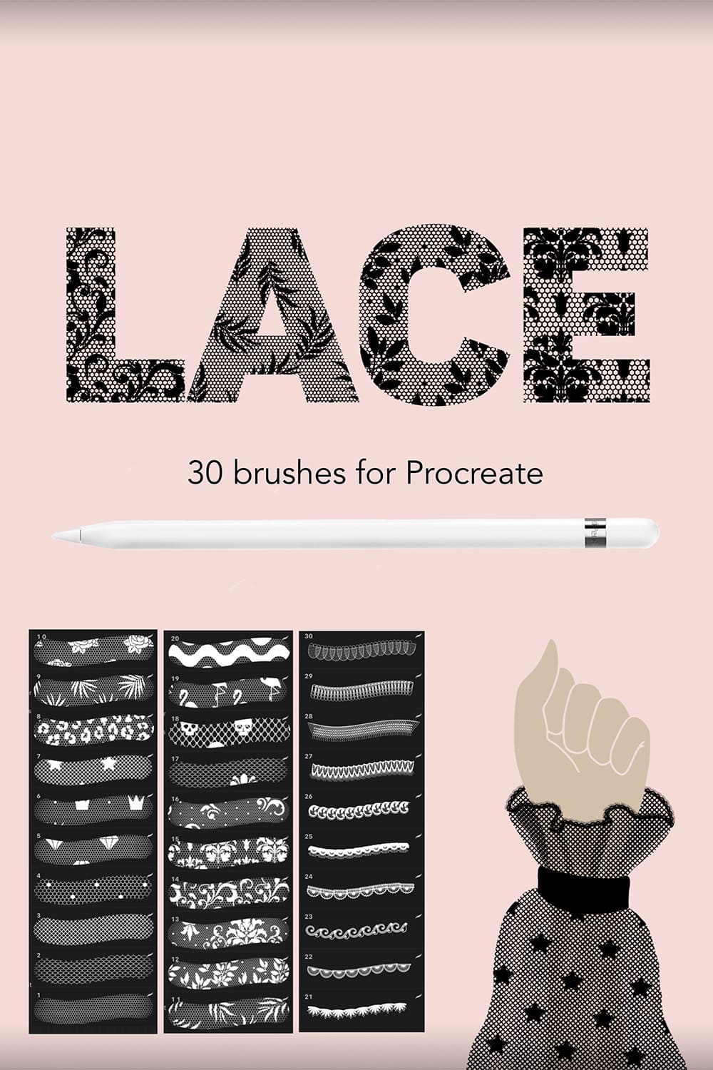 Lace Pattern Procreate Brushes Preview.