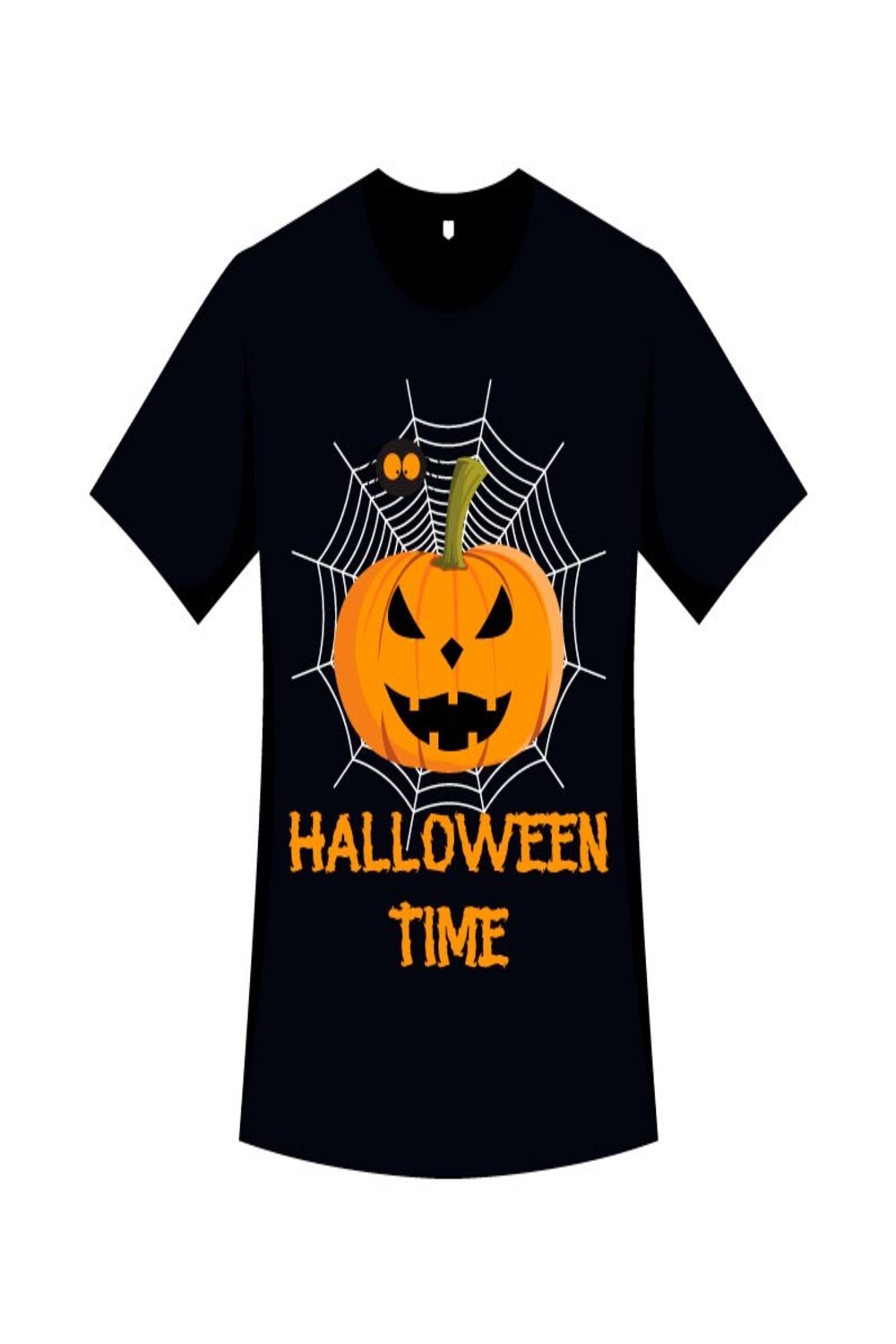 Black t-shirt with orange pumpkin on the background of the cobweb.