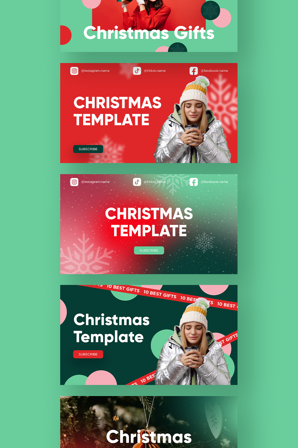 Green gradient template in a Christmas style for your youtube.