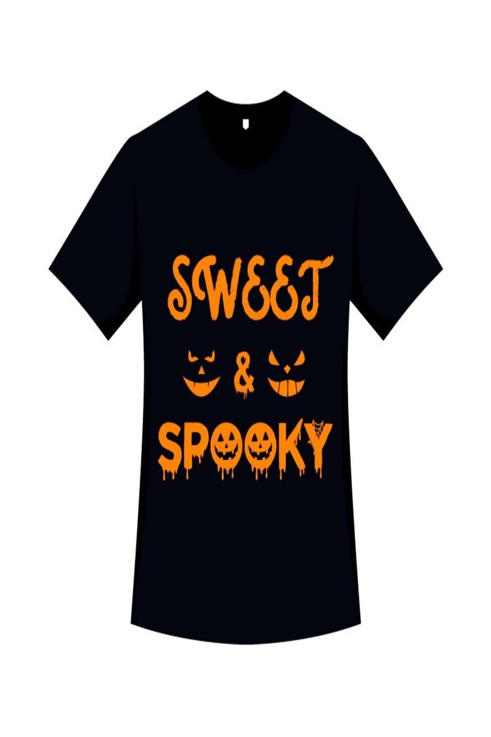 Black T-shirt with orange lettering Sweet Spooky.