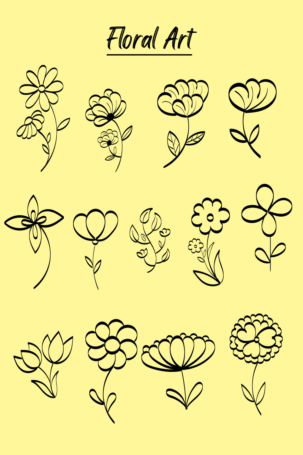 Floral Drawing Art with Line-art Pinterest image.