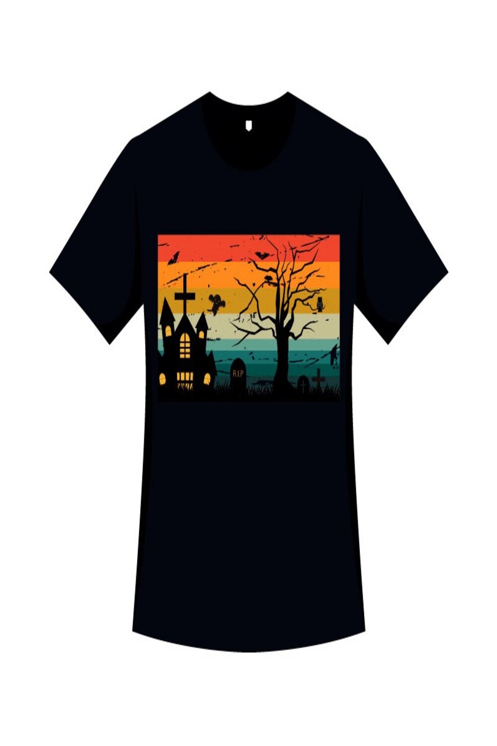 Halloween Color Retro T-shirt Design Pinterest image.