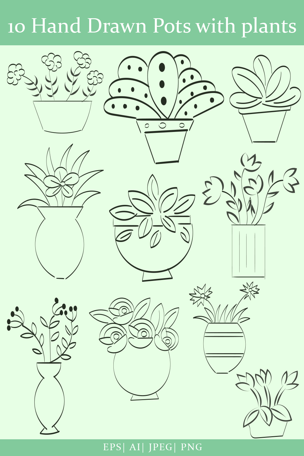 Hand Drawn Pot with Plants pinterest image.