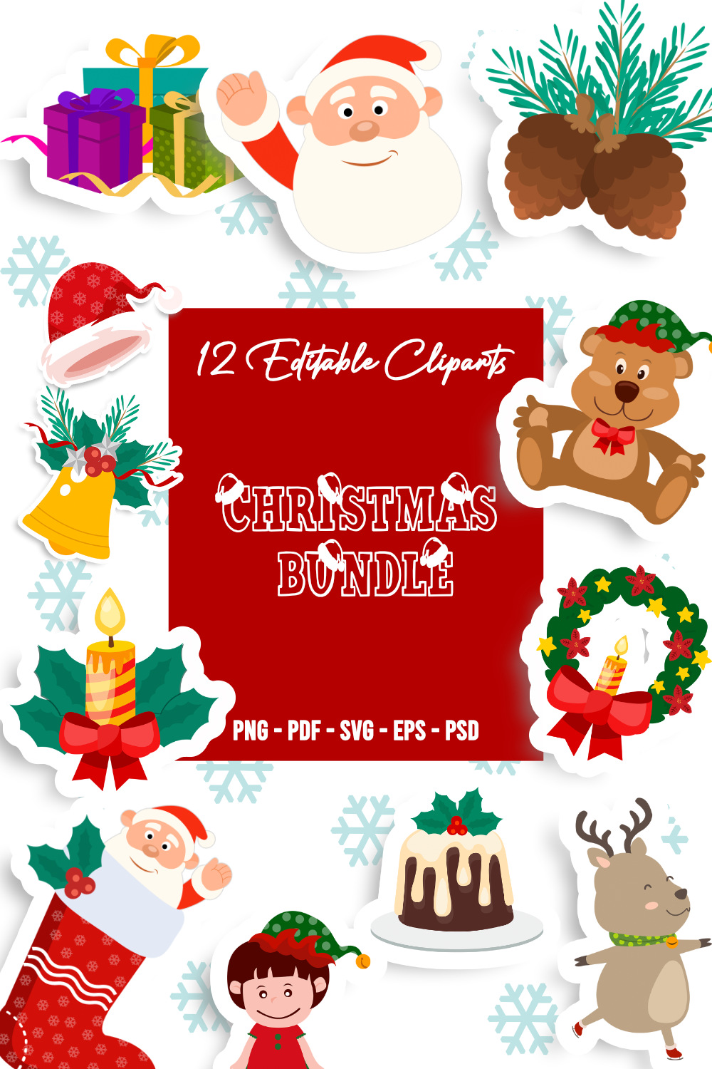 Christmas Bundle – 12 Editable Cliparts pinterest image.