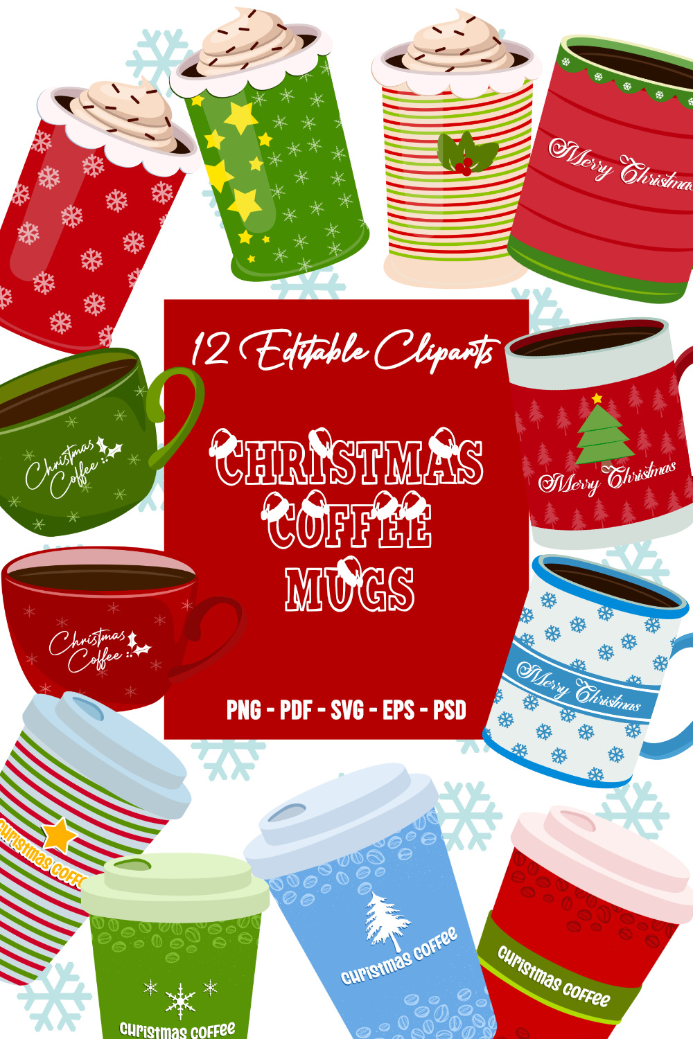 Coloured Christmas Coffee Mugs Designs Pinterest image.