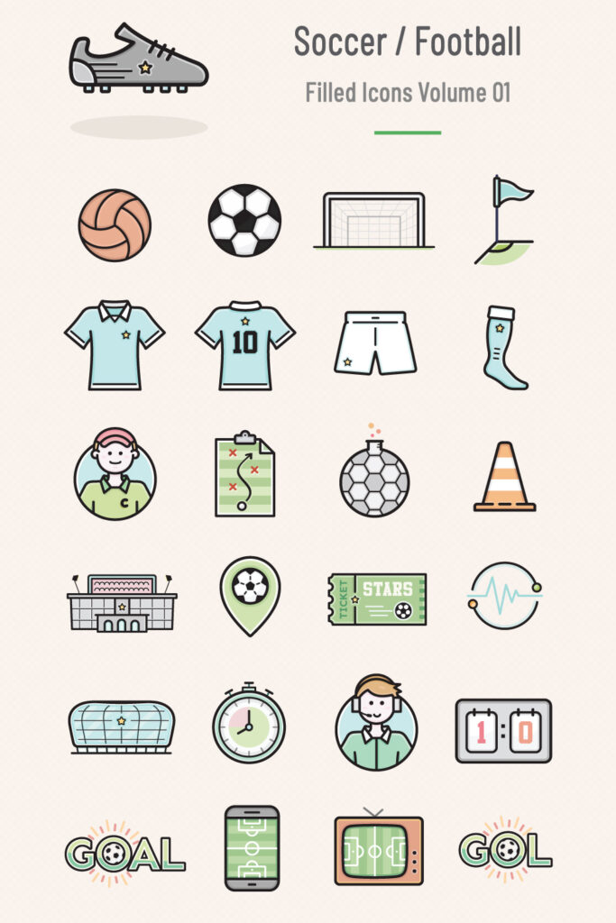 Soccer / Football Filled Icons - Volume 01 - MasterBundles