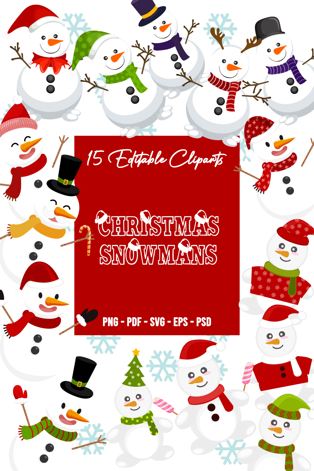 15 Christmas Snowman Cliparts pinterest image.