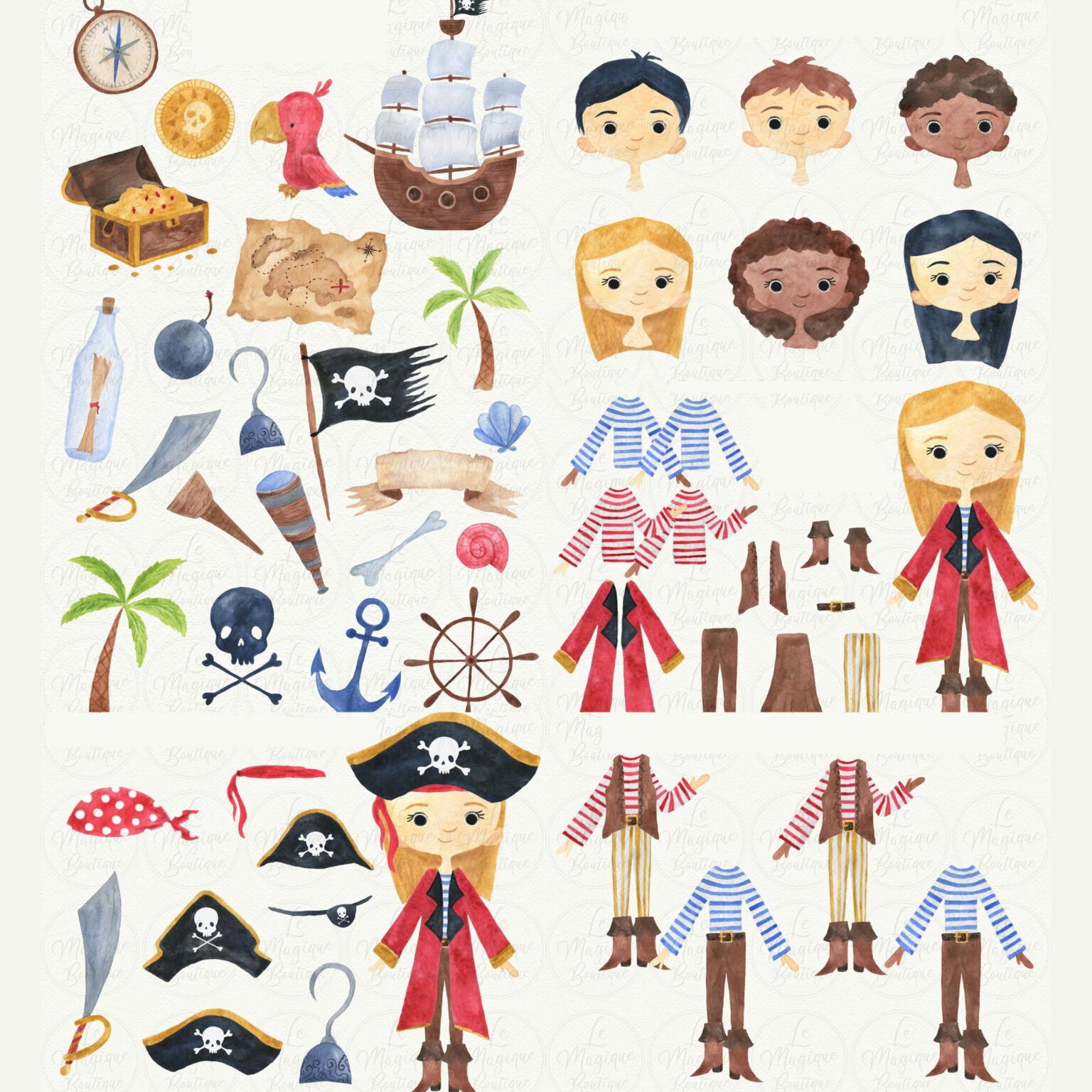 Pirates Watercolor Clipart Set – MasterBundles