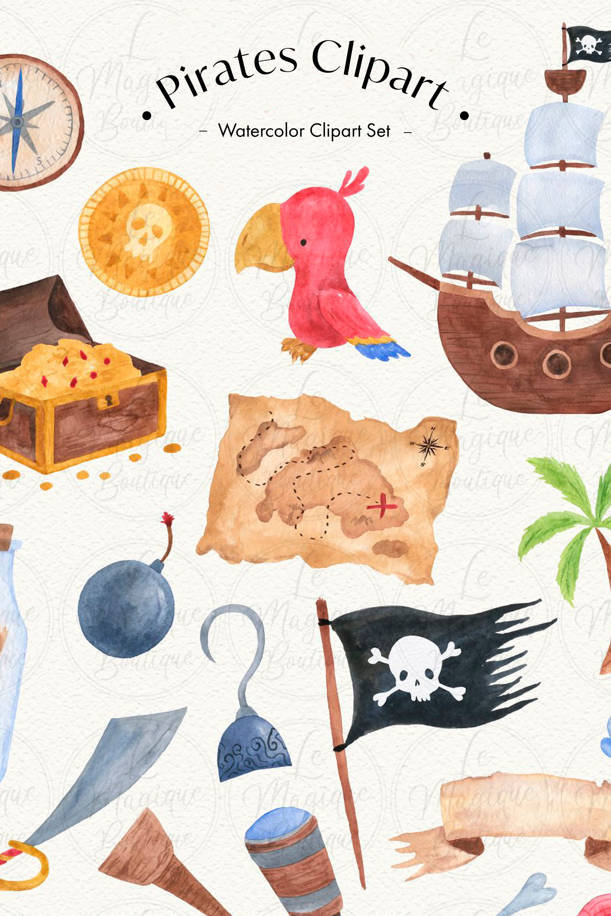 pirates watercolor clipart set pinterest