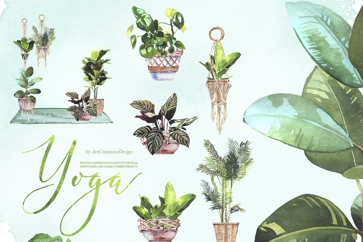 Beautiful watercolor clipart set for yoga, mindfulness and calmness themed projects.
