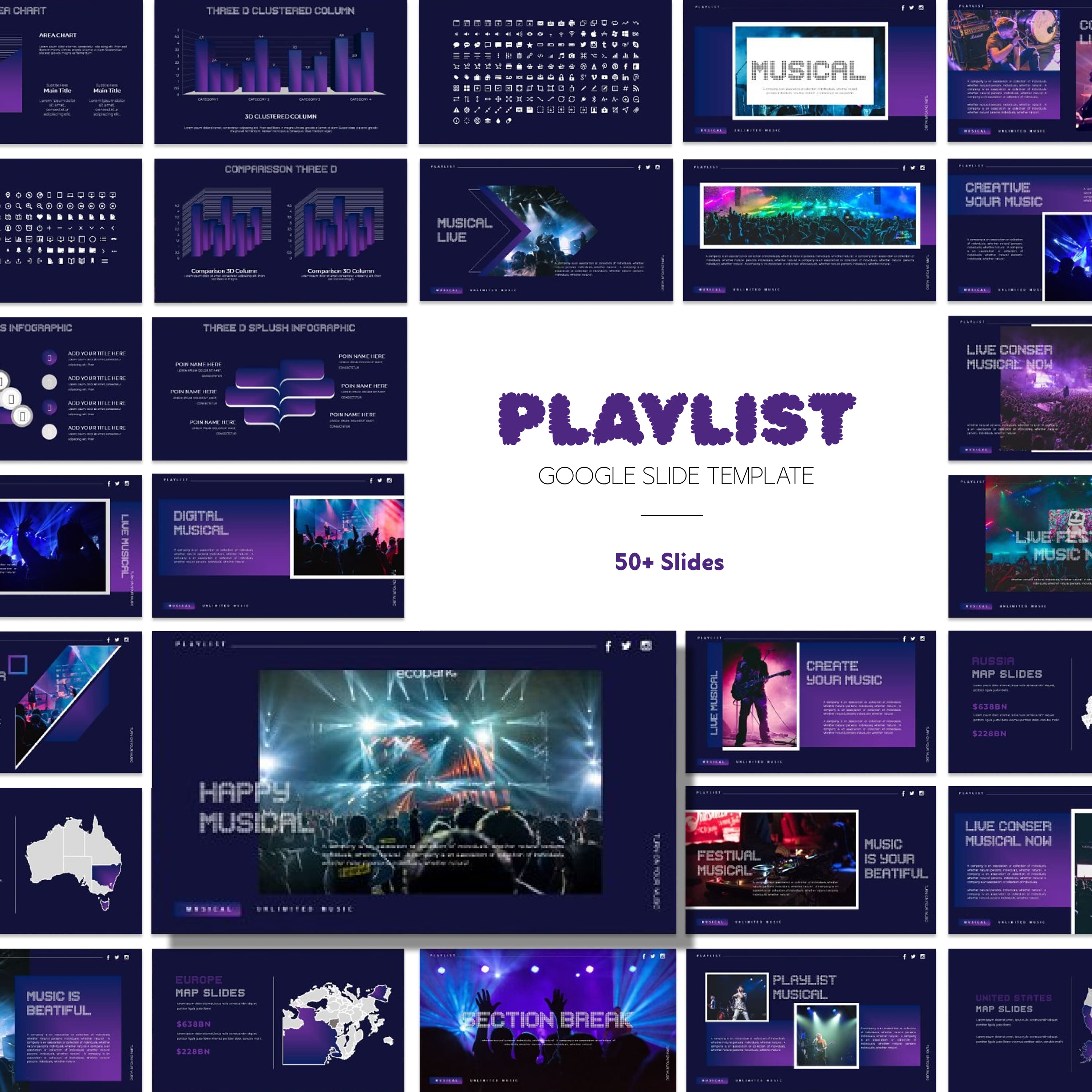 Playlist google slide template - main image preview.