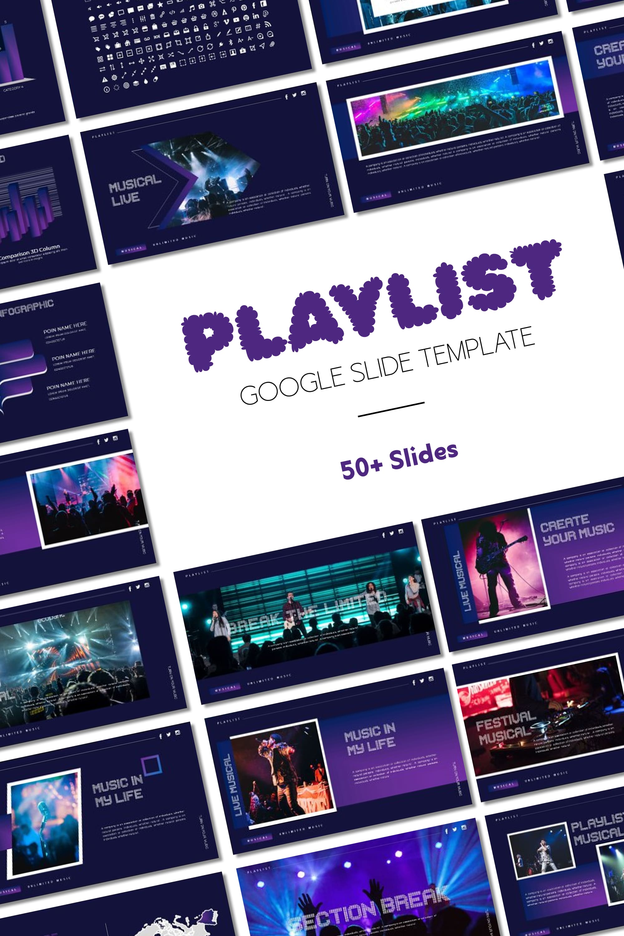 Playlist google slide template - pinterest image preview.