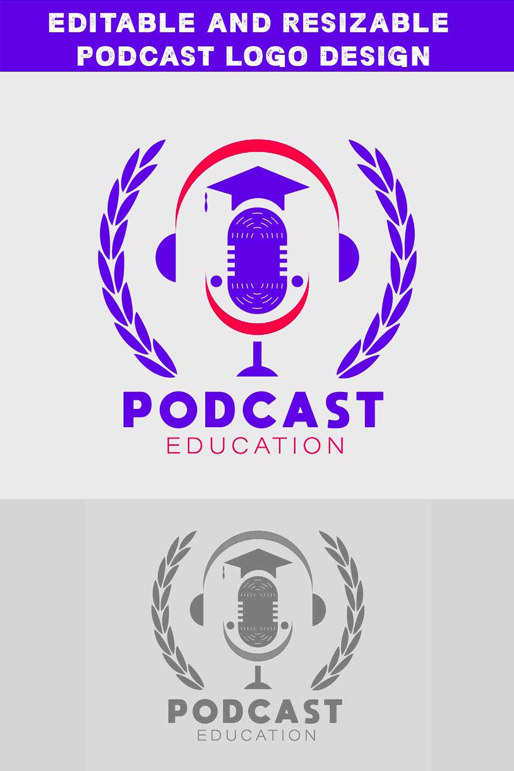 Editable and Resizable Podcast Logo Design Pinterest image.