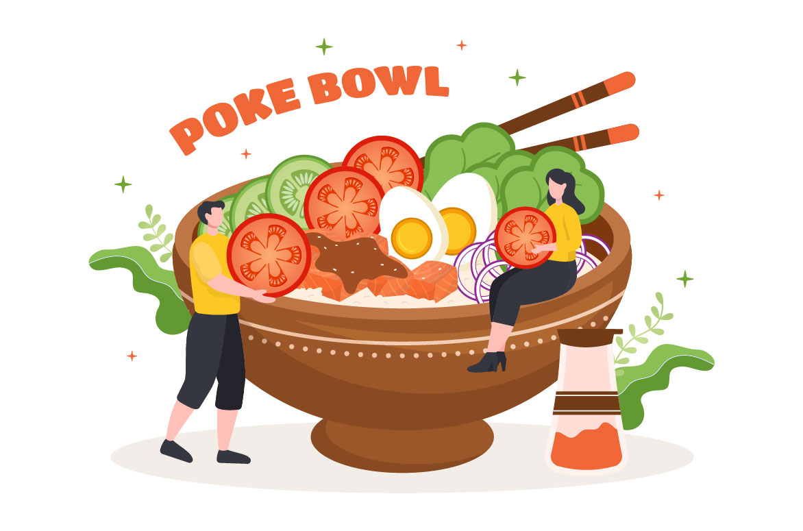 10 Hawaiian Dish Poke Bowl Illustration MasterBundles