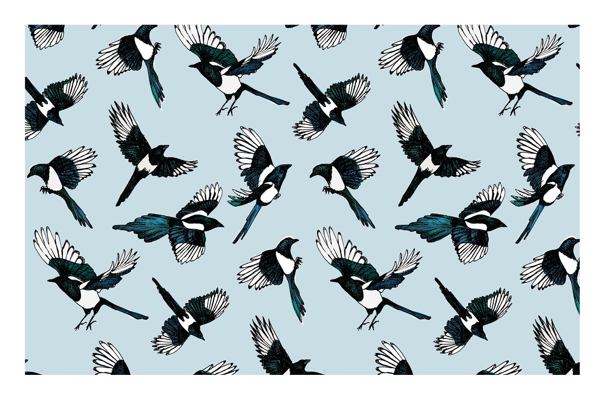 Colorful patterns with birds.