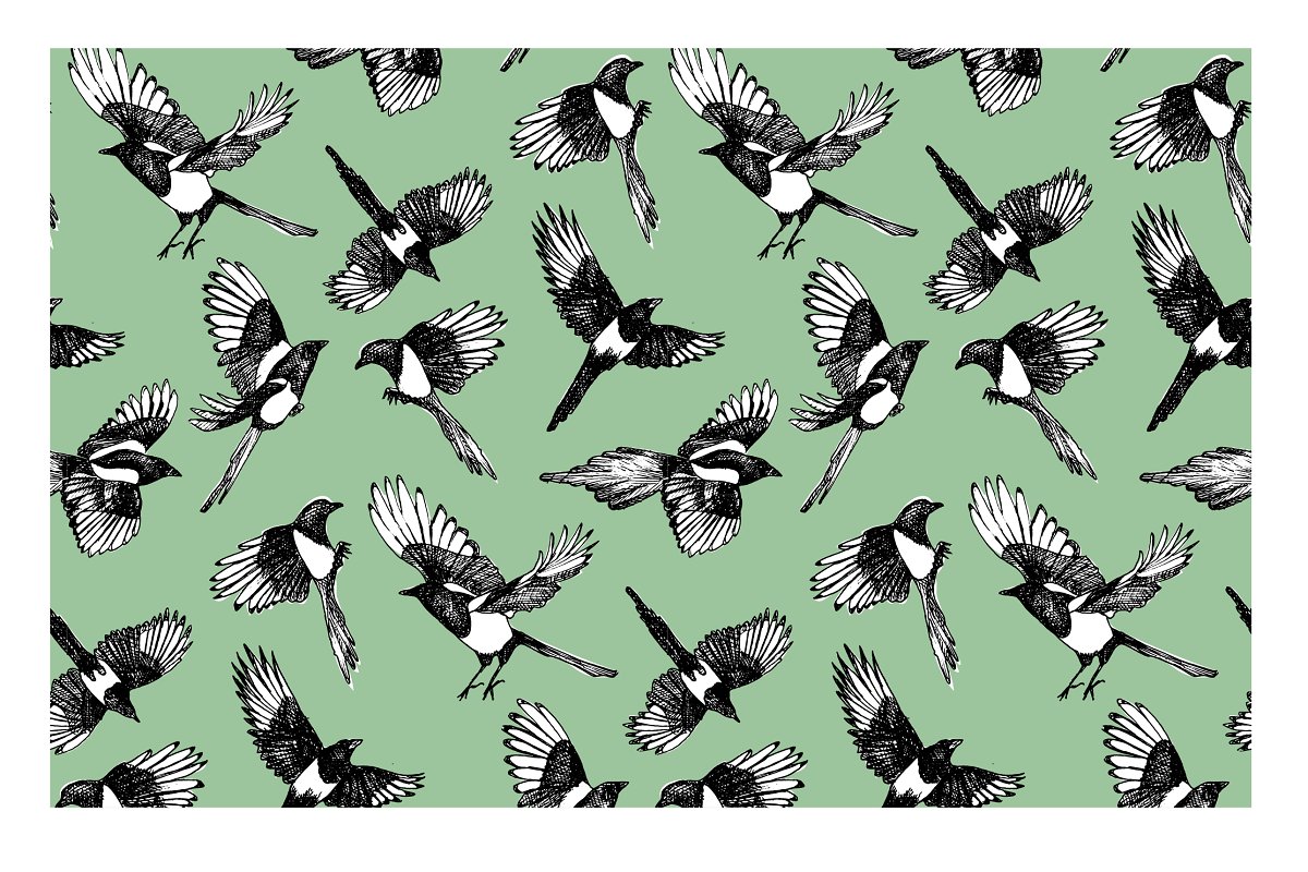 Magpie pattern in green color.