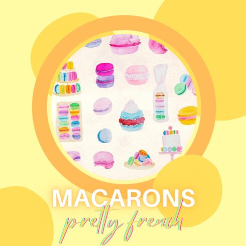 35 Pretty French Macarons Watercolor Graphic Elements.