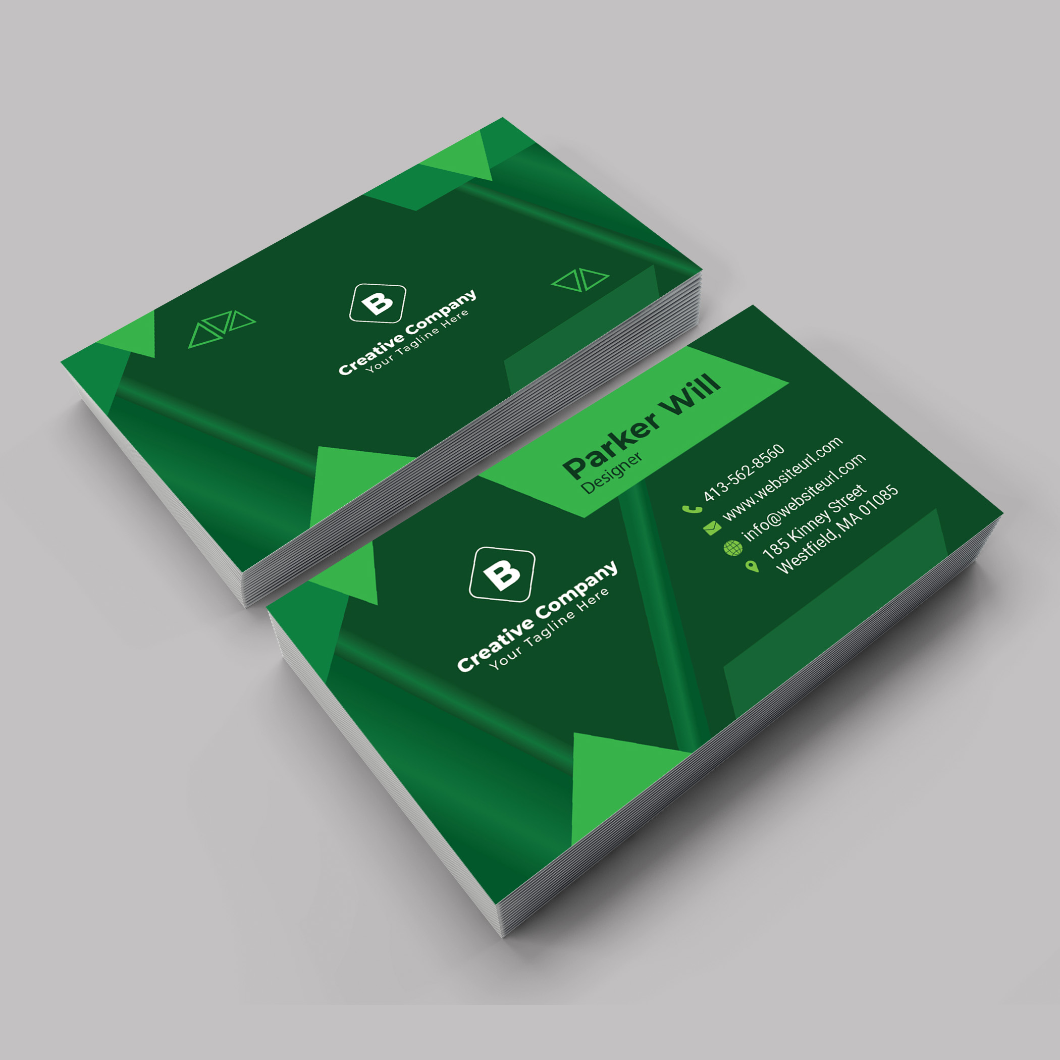 4 Corporate Business Cards Bundle, cards with green design.