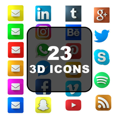 Set of 23 Social Media 3d Colorful Icons cover image.