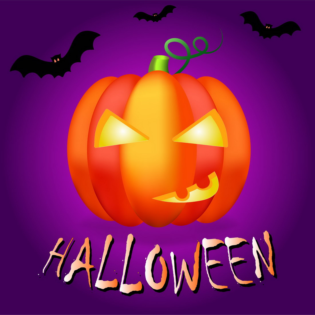 Halloween Set, pumpkin on purple background.