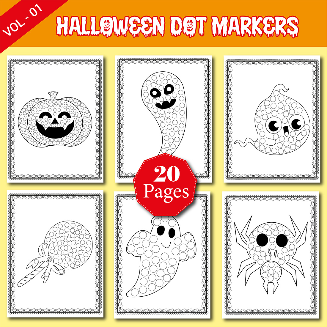 20 Pages Halloween Dot Markers Activity Book cover image.