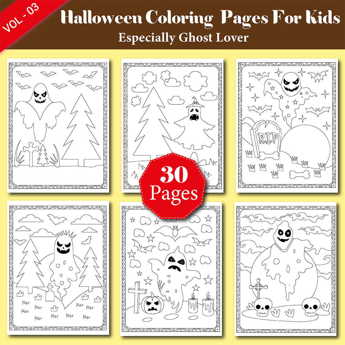 30 Pages Halloween Ghost Coloring Book cover image.