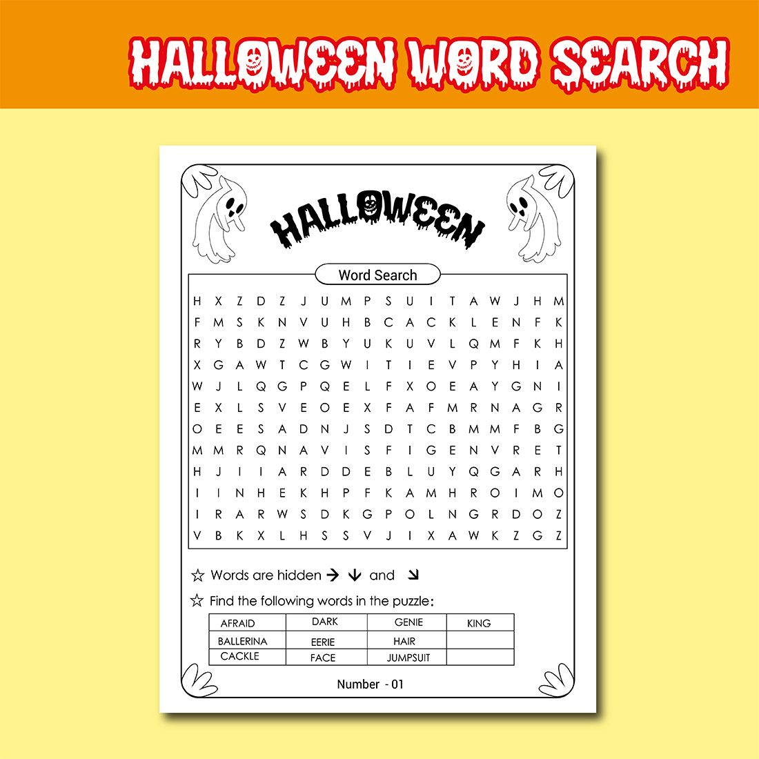 25 Pages Halloween Word Search Puzzle Activity Book preview image.