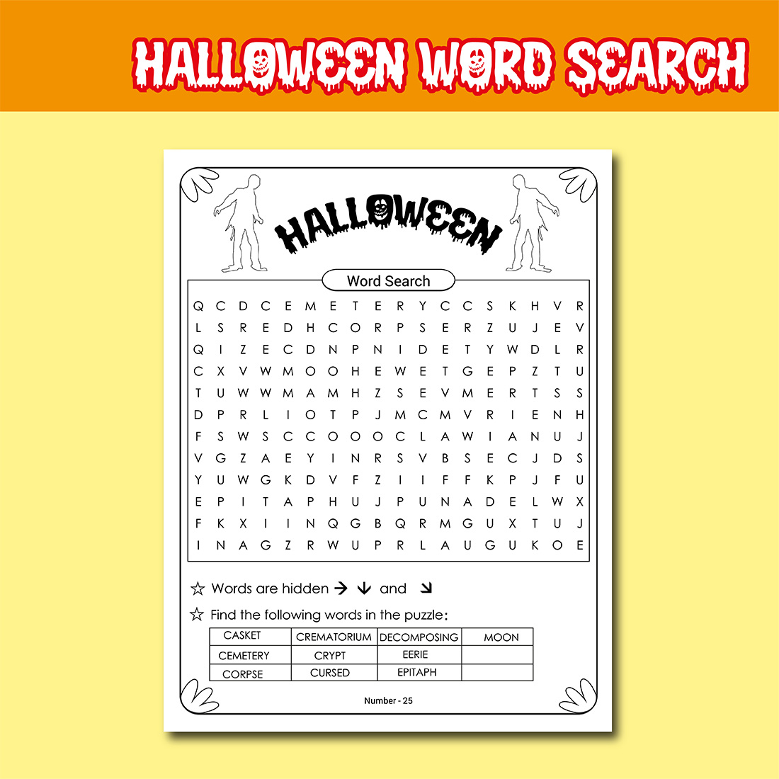 25 Pages Halloween Word Search Puzzle Activity Book.