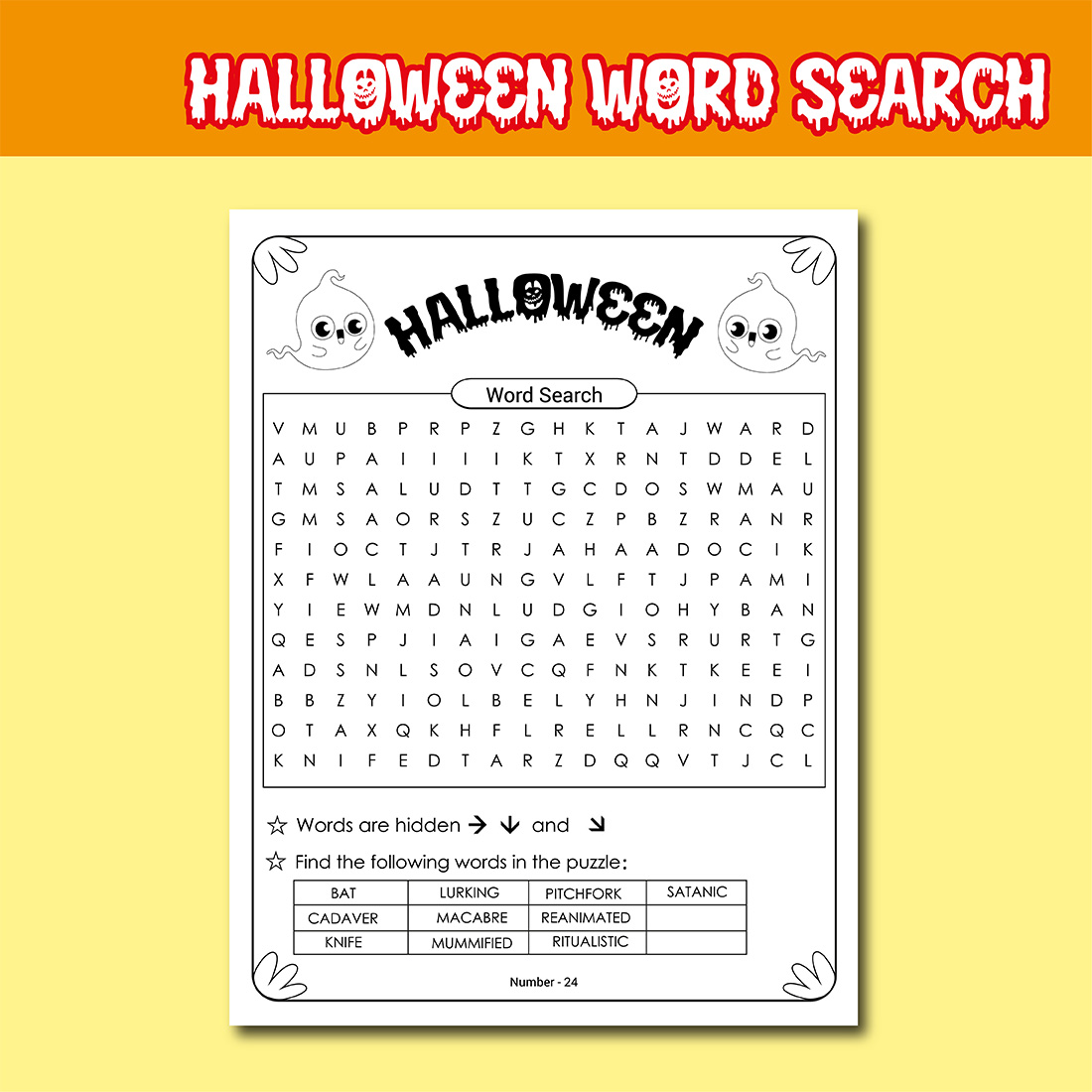 25 Pages Halloween Word Search Puzzle Activity Book example.