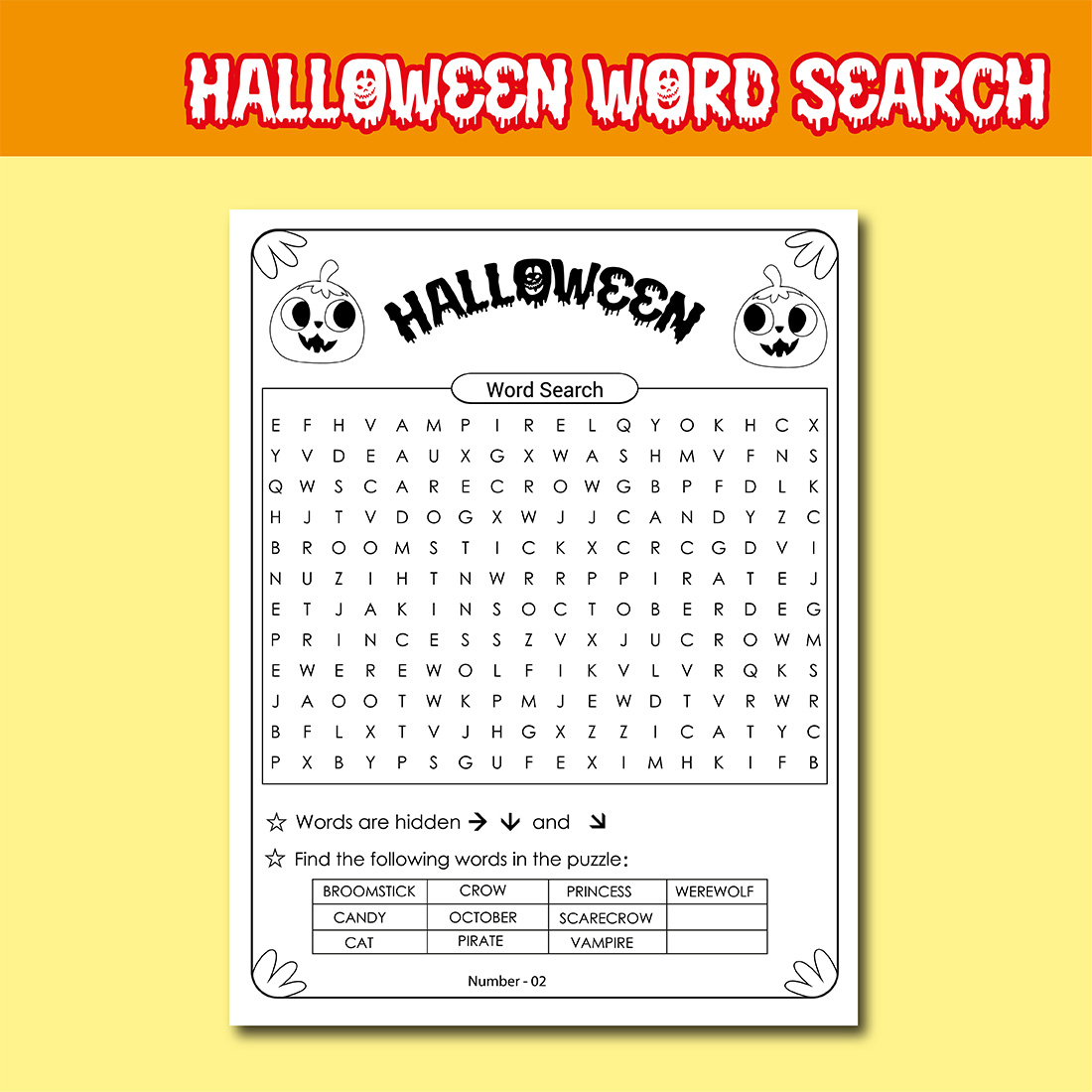 25 Pages Halloween Word Search Puzzle Activity Book page.