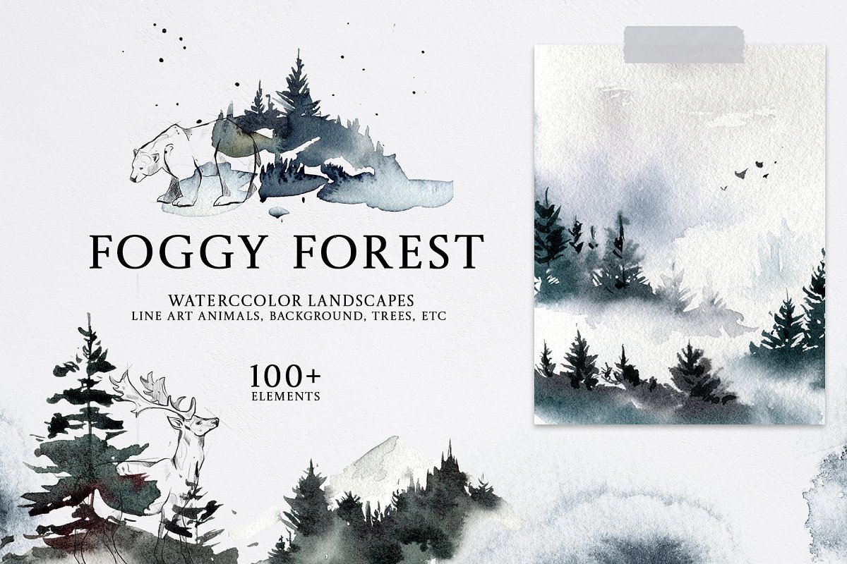 Cover image of Foggy Forest Watercolor clipart.