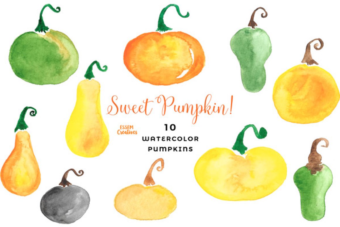 White background with simple watercolor pumpkins.