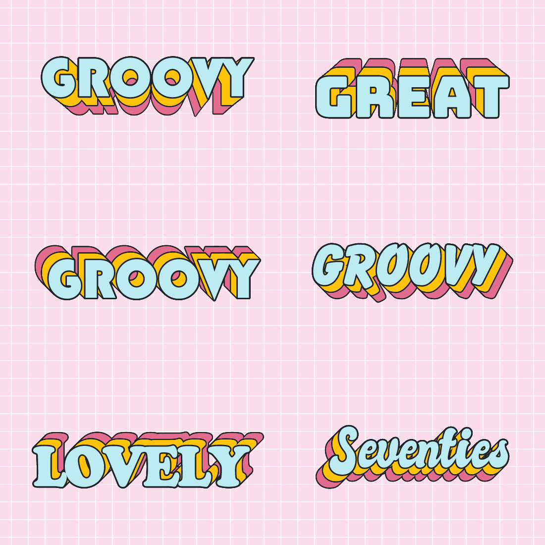 6 Retro Text Effect Style Editable for Illustrator preview image.