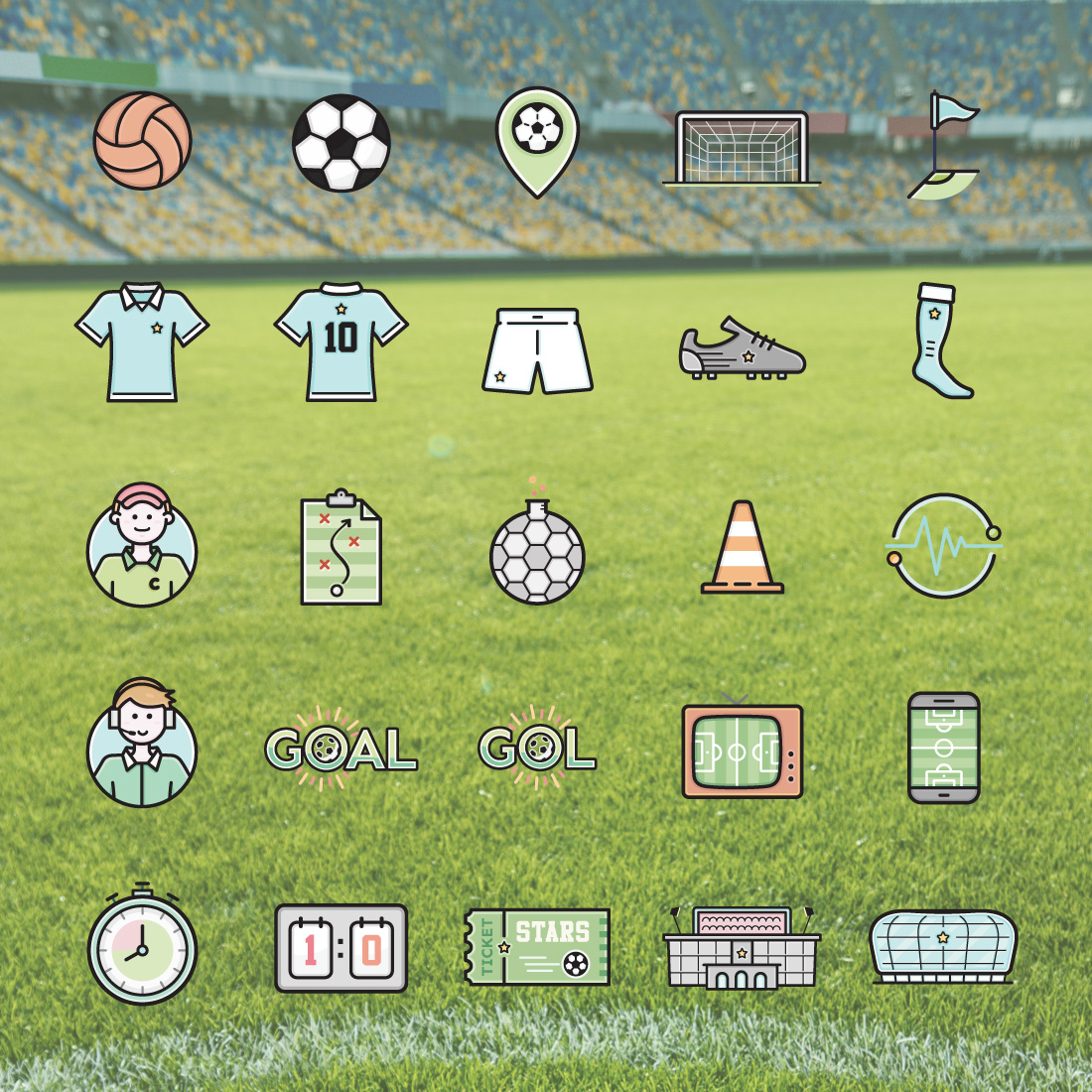 Soccer & Football Filled Icons previews.