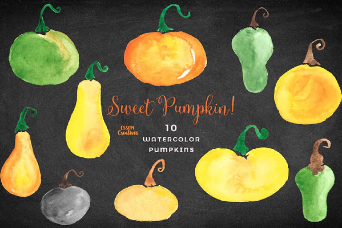 Black matte background with colorful pumpkins.