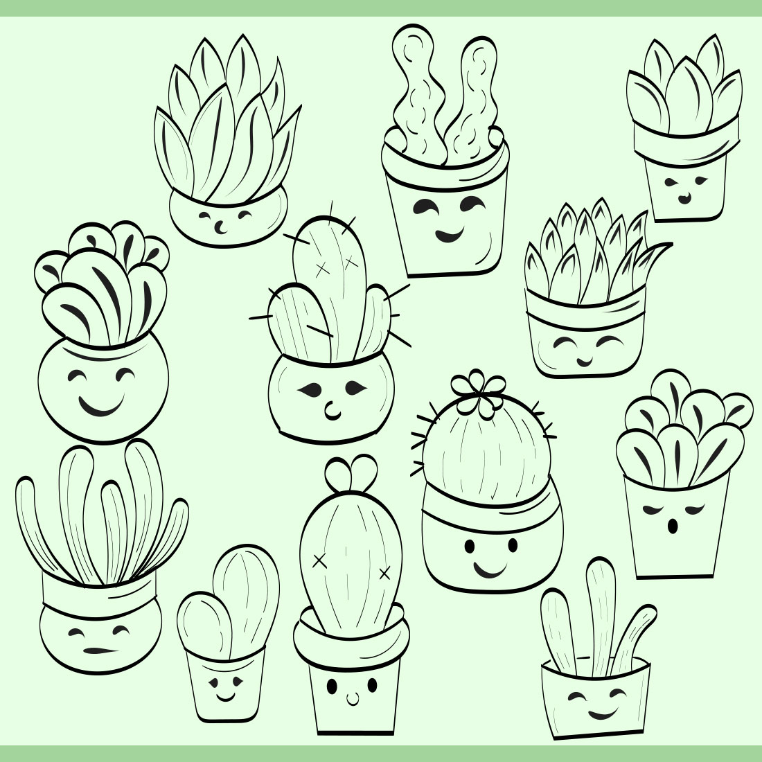 12 Cute Hand Drawn Cactus - Only $10 preview image.