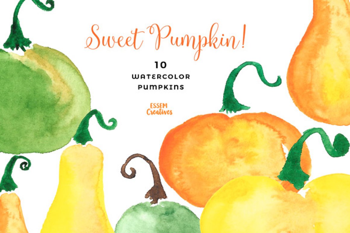 Multicolor watercolor pumpkins.