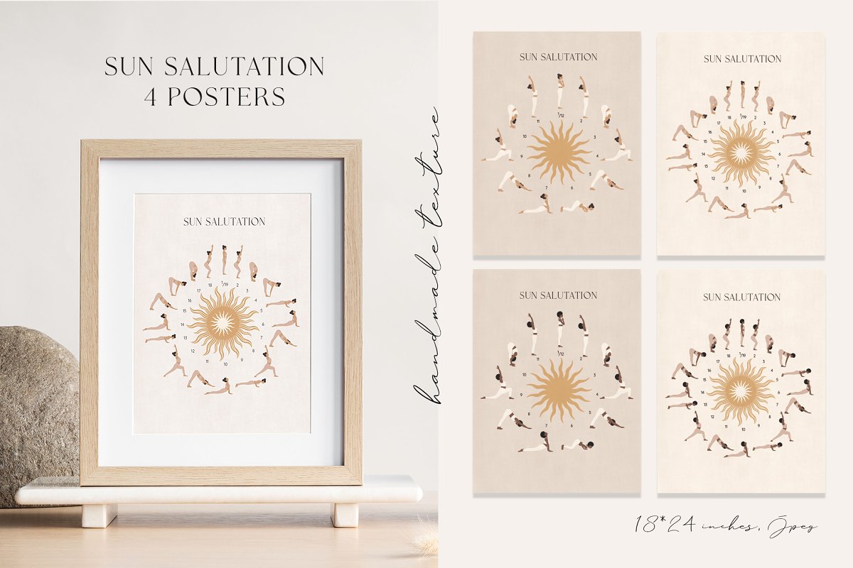 You will get 4 posters with sun salutation.