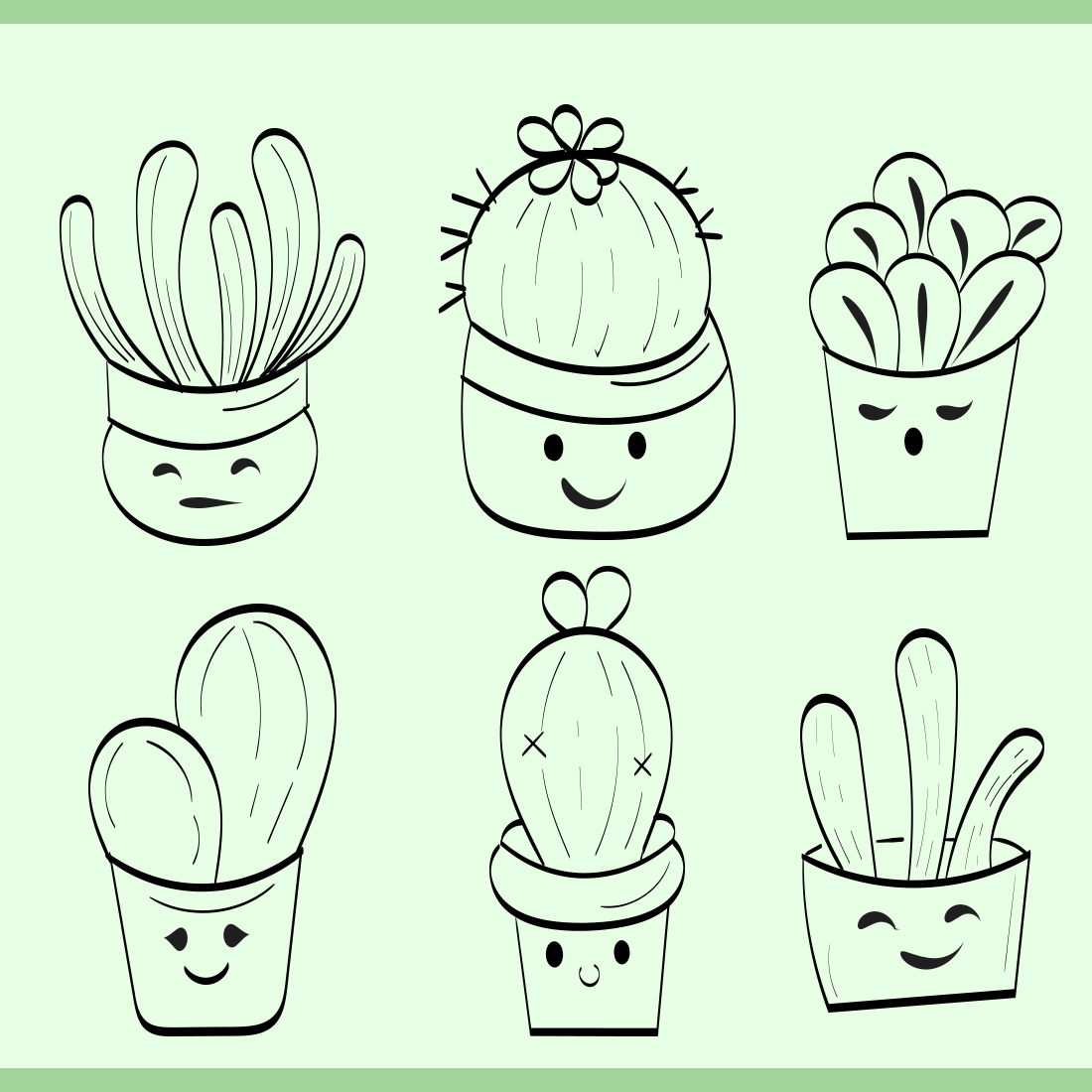 12 Cute Hand Drawn Cactus.