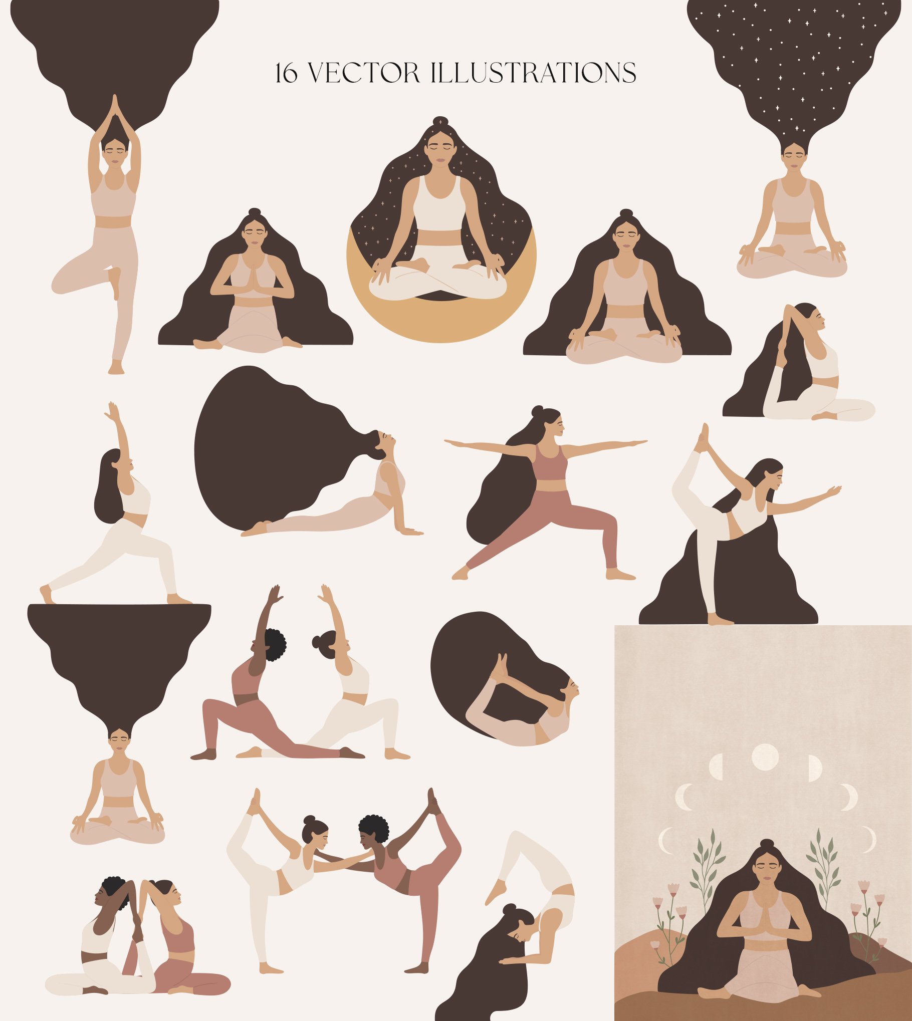 Vector illustrations with yoga poses.