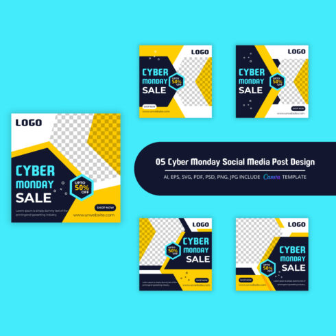 5 Cyber Monday Super Sale Social Media Post Template Pack Vol-01 cover image.