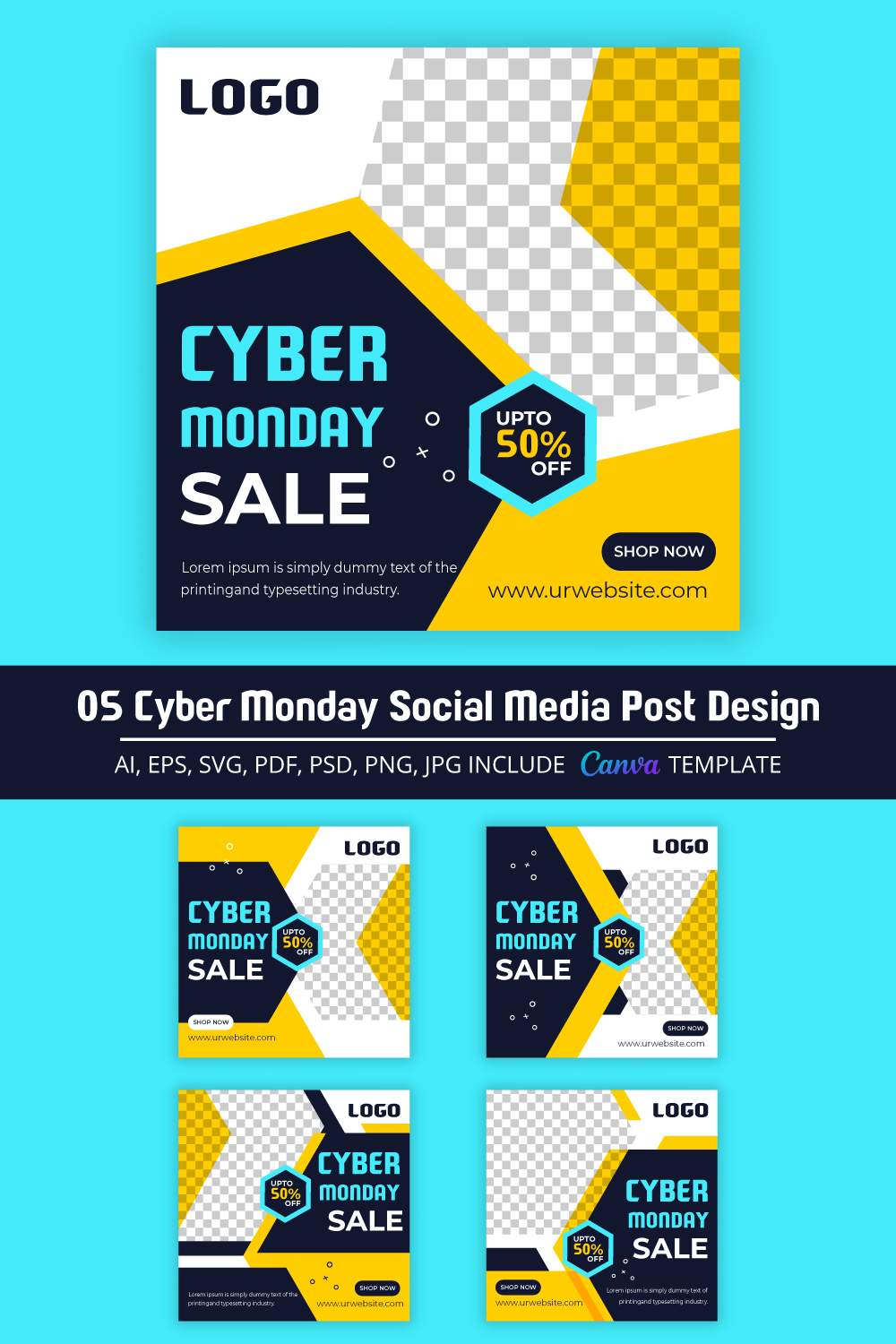 5 Cyber Monday Super Sale Social Media Post Template Pack Vol-01 pinterest image.