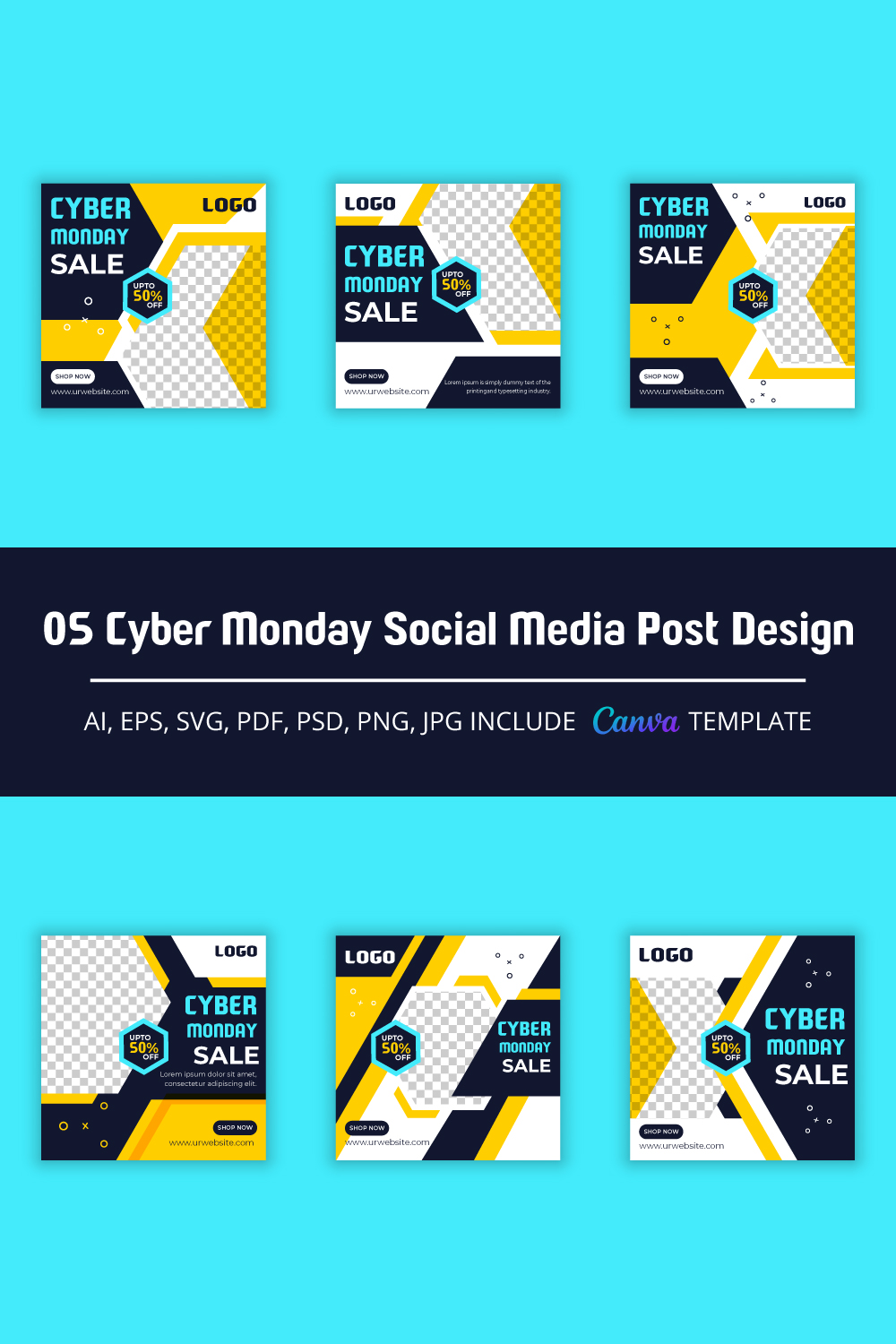 Cyber Monday Super Sale Social Media Post Template Pack Vol-01 pinterest image.