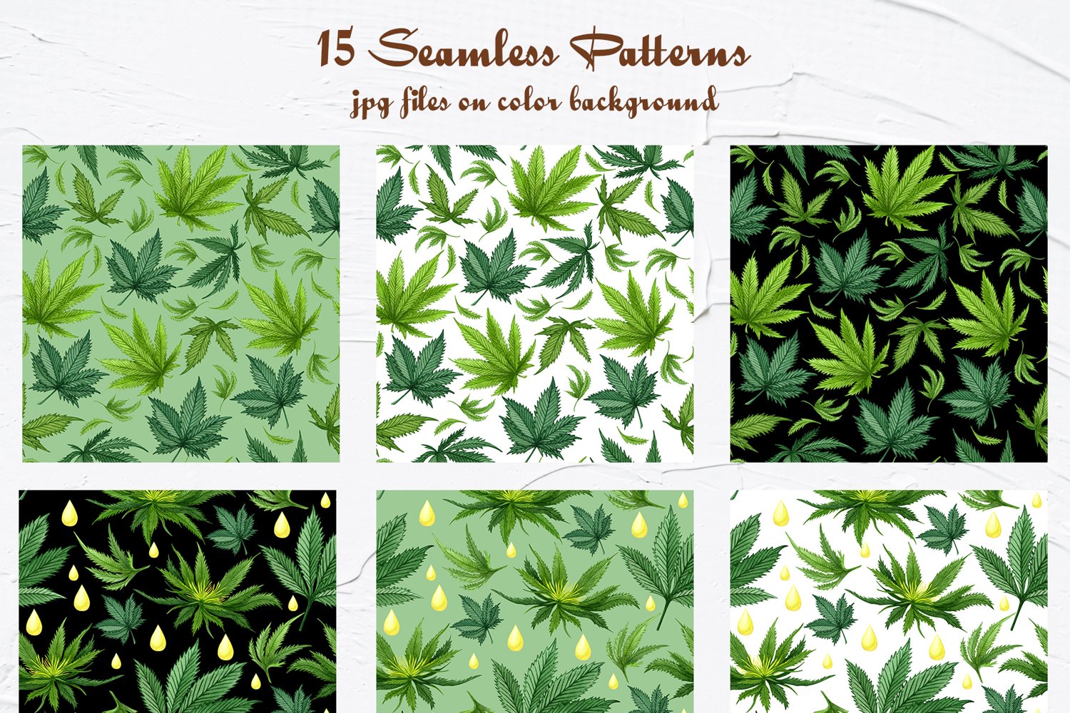 There are 15 seamless patterns on colorful background.